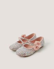 Embellished Bow Strap Ballet Flats, Pink (PINK), large