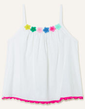 Floral Trim Cami Top, White (WHITE), large