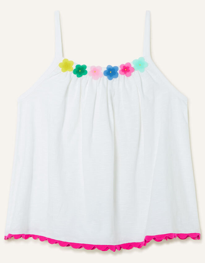 Floral Trim Cami Top, White (WHITE), large
