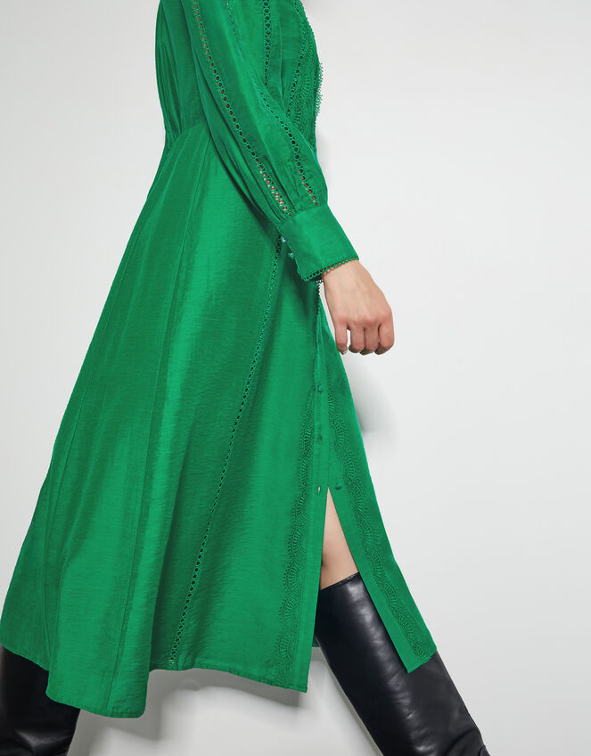 Laila Lace Midi Shirt Dress, Green (GREEN), large