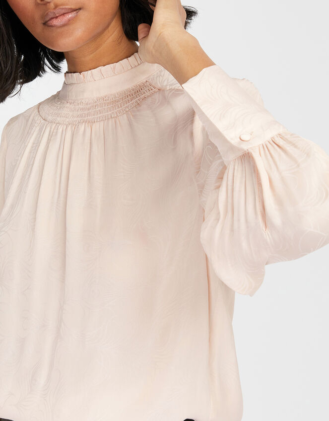 Fiona Feather Jacquard Blouse in Recycled Polyester, Cream (CREAM), large