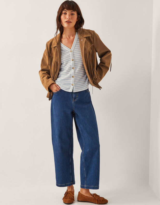 Sasha Button Stripe T-Shirt, Ivory (IVORY), large