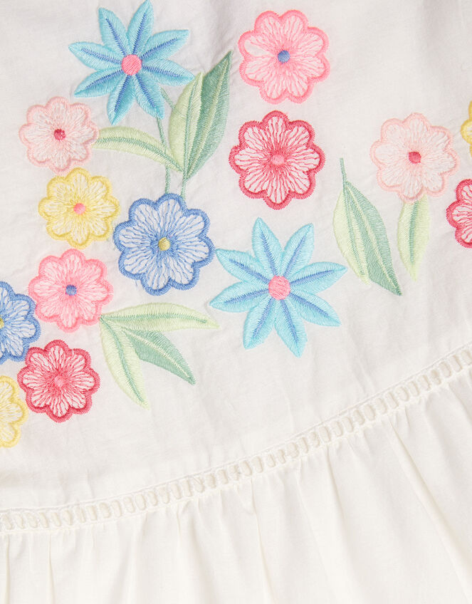 Floral Embroidered Cotton Dress, Ivory (IVORY), large