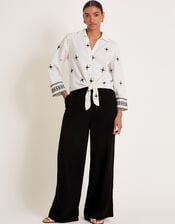 Eleanor Embroidered Tie Shirt, Ivory (IVORY), large