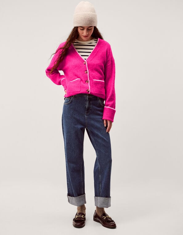 Oona V-Neck Oversized Cardigan , Pink (DARK PINK), large