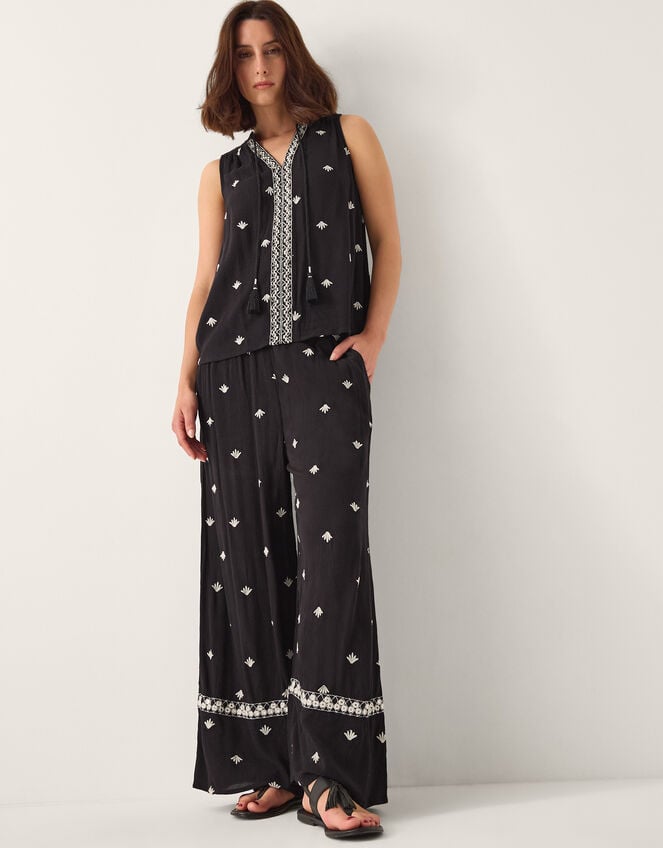 Samara Embroidered Wide Leg Trousers Black