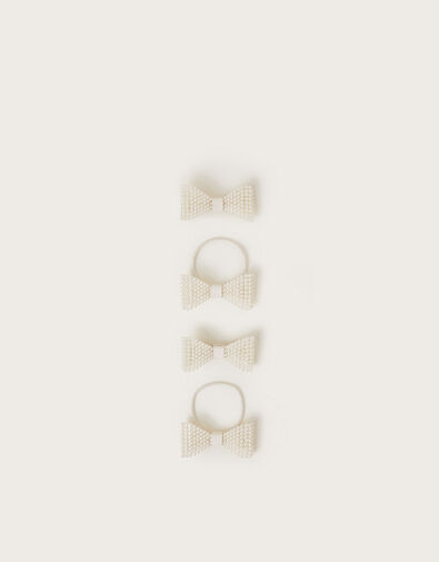 4-Pack Pearl Beaded Bow Hair Set, Ivory (IVORY), large
