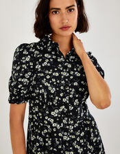 Ditsy Jersey Shirt Dress in Sustainable Cotton, Black (BLACK), large