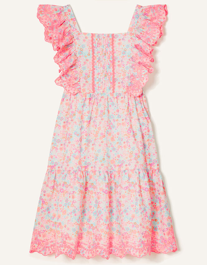 Ditsy Neon Embroidered Midi Dress, Blue (AQUA), large