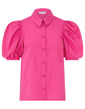 Puff Sleeve Shirt in Pure Cotton, Pink (PINK), large