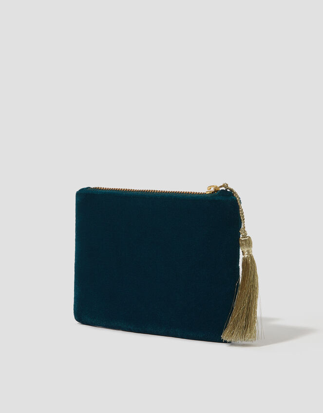 Woven Velvet Coin Purse, Teal (TEAL), large
