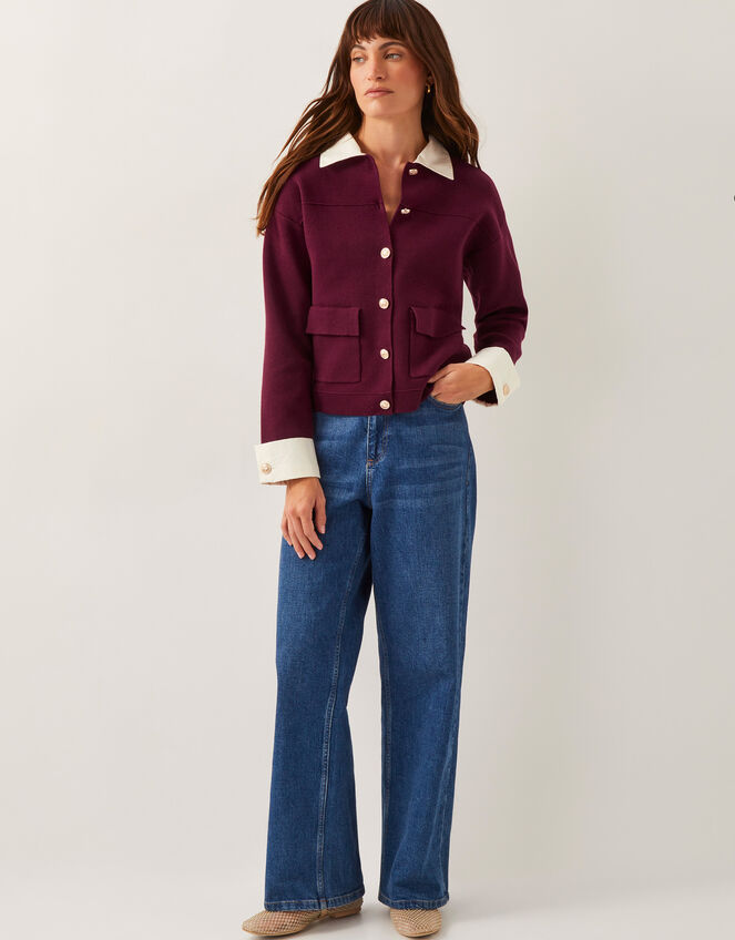 Nyla Knit Shirt Cardigan, Red (BURGUNDY), large