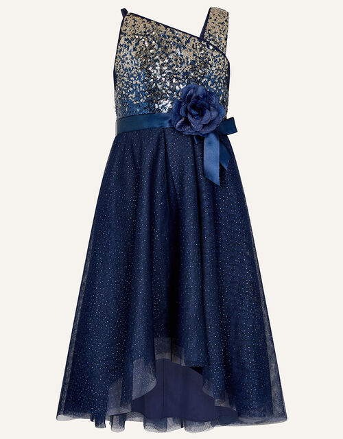 One-Shoulder Ombre Sequin Dress, Blue (NAVY), large