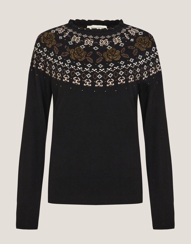 Fia Hotfix Fair Isle Jumper, Black (BLACK), large