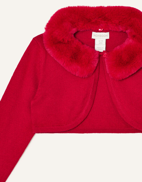 Baby Faux Fur Collar Cardigan, Red (RED), large