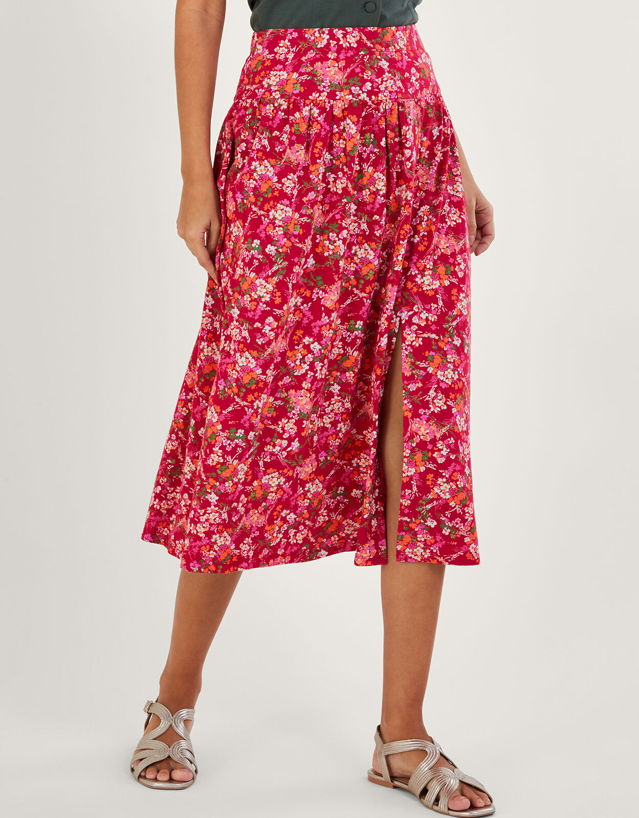 Long red sale print skirt