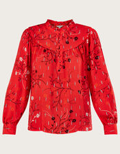 Remi Metallic Print Floral Blouse, Red (RED), large