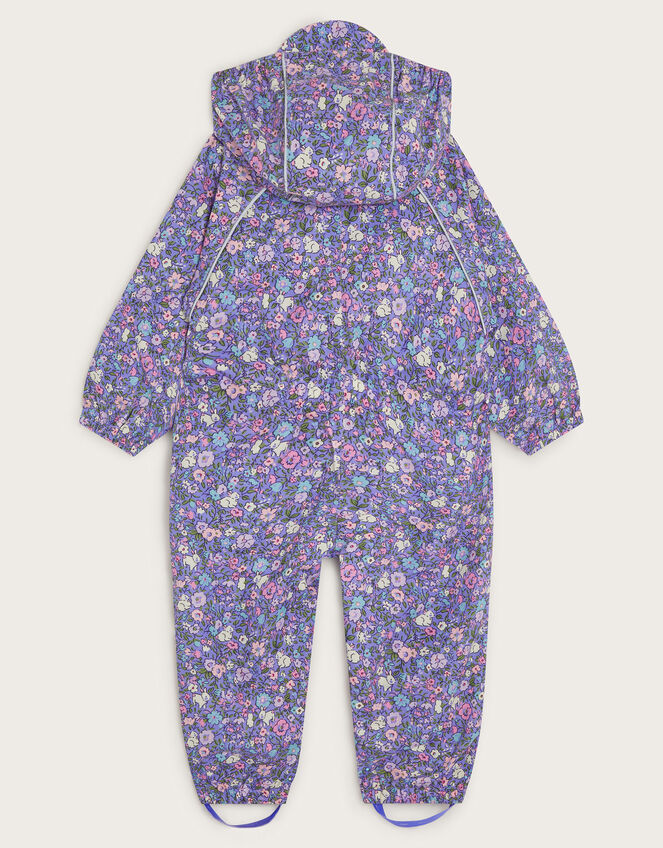 Baby Floral Print Waterproof Puddlesuit, Purple (PURPLE), large