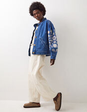 East Floral Embroidered Denim Jacket, Blue (BLUE), large