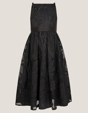 Floral Embroidered Maxi Party Dress, Black (BLACK), large