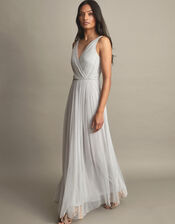 Anne Mesh Maxi Dress in Recycled Polyester, Silver (SILVER), large