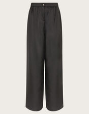 Satin Wide Leg Trousers, Black (BLACK), large