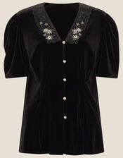 Connie Stretch Velvet Top, Black (BLACK), large