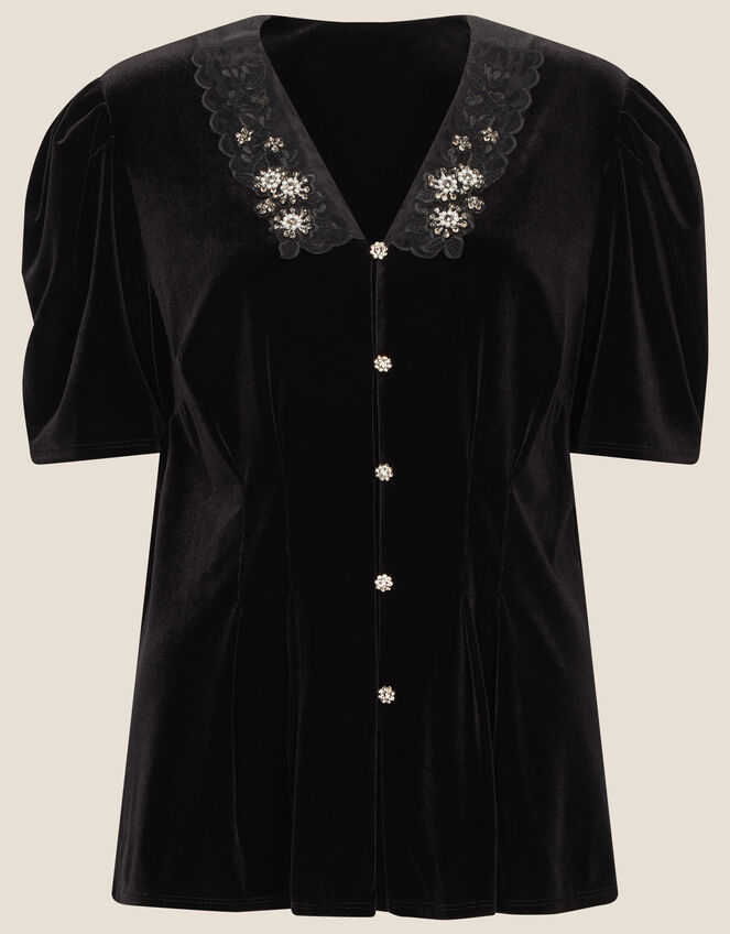 Connie Stretch Velvet Top, Black (BLACK), large