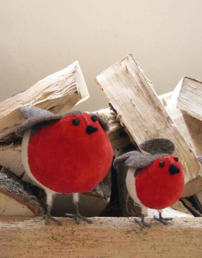 Fiona Walker Large Velvet Standing Christmas Robin, , large