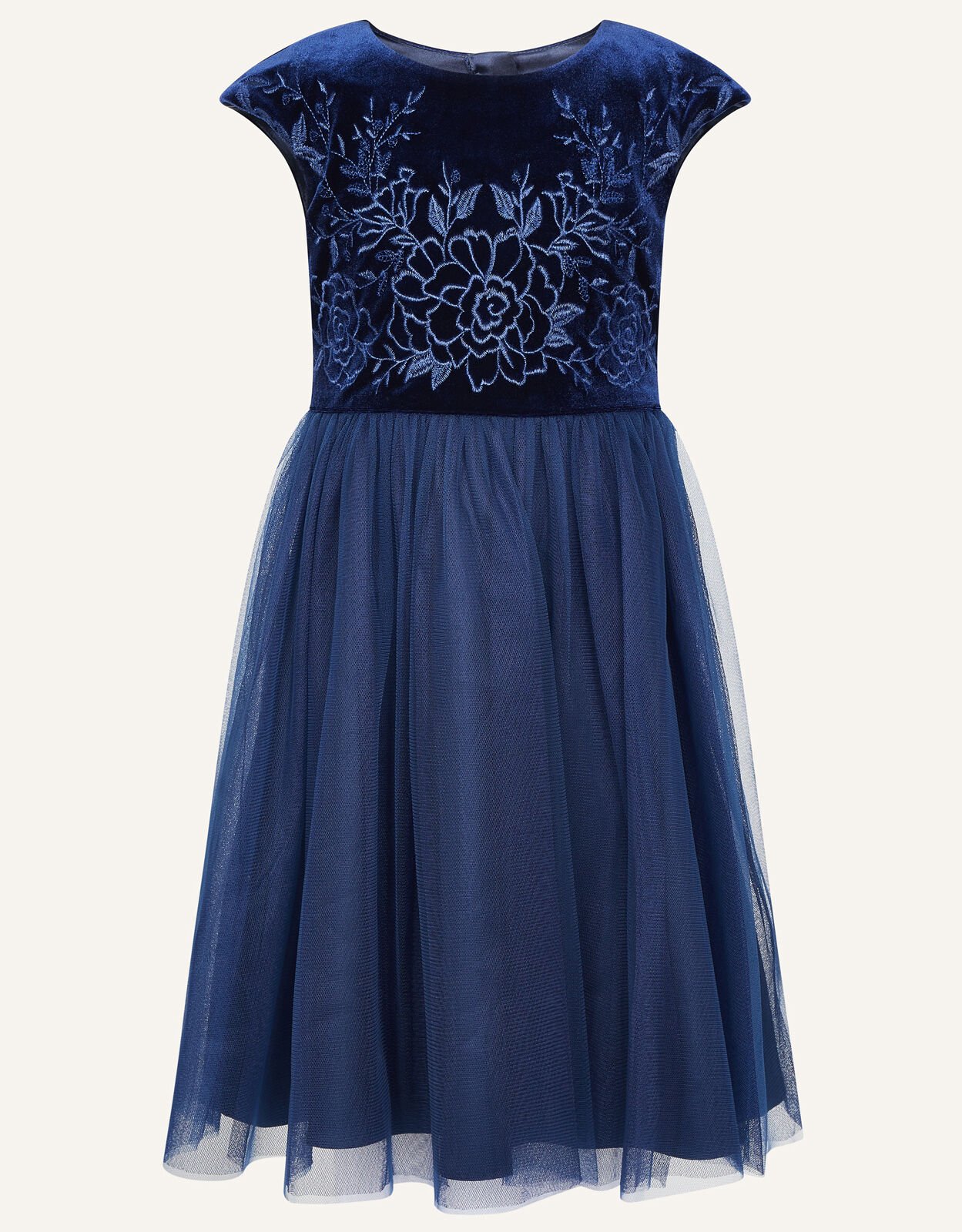 Odette Velvet Embroidered Dress Blue Girls Dresses Monsoon UK