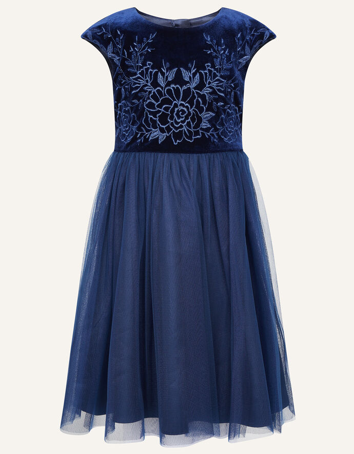 Odette Velvet Embroidered Dress Blue