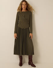 Fiz Drape Pleated Midi Dress, Green (KHAKI), large