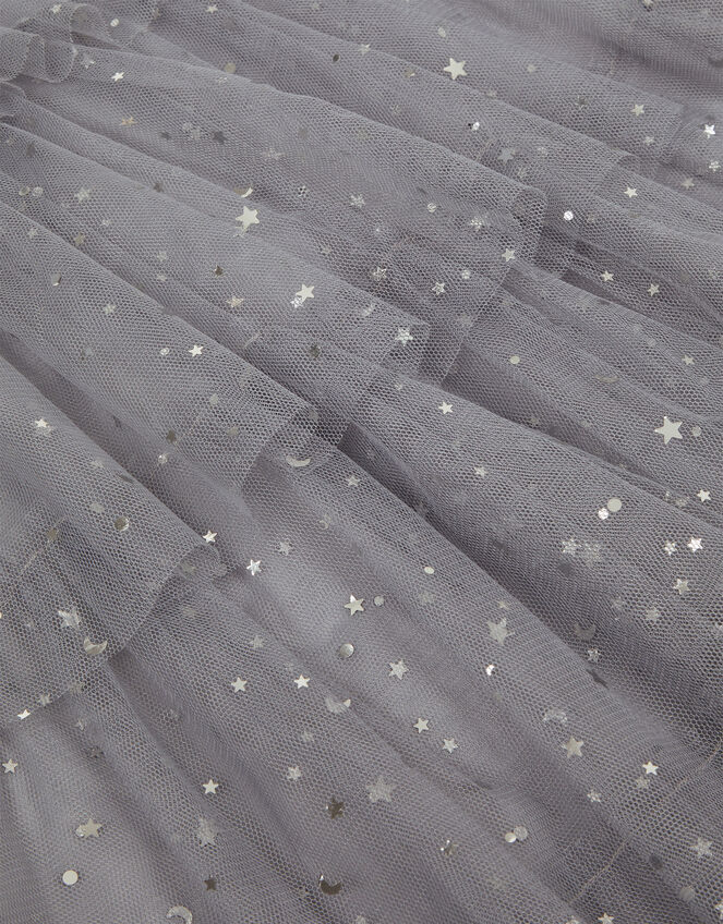 Foil Star Tulle Tiered Dress, Grey (GREY), large