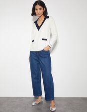 Clara V-Neck Collared Jumper, Ivory (IVORY), large