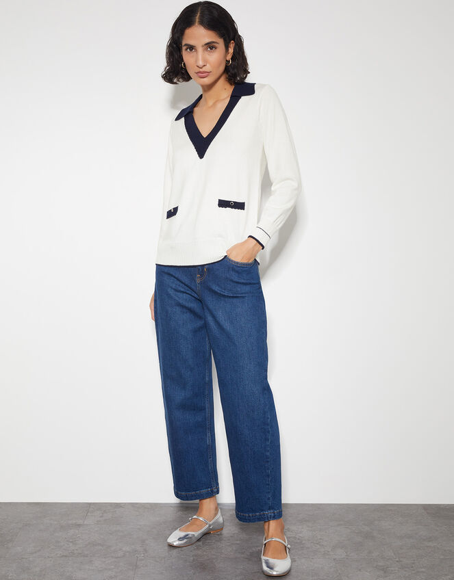 Clara V-Neck Collared Jumper, Ivory (IVORY), large