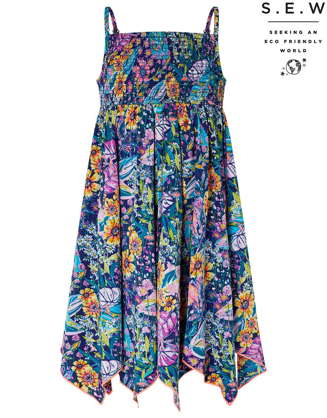 Isobelline Floral Dress in Recycled Polyester, Blue (NAVY), large