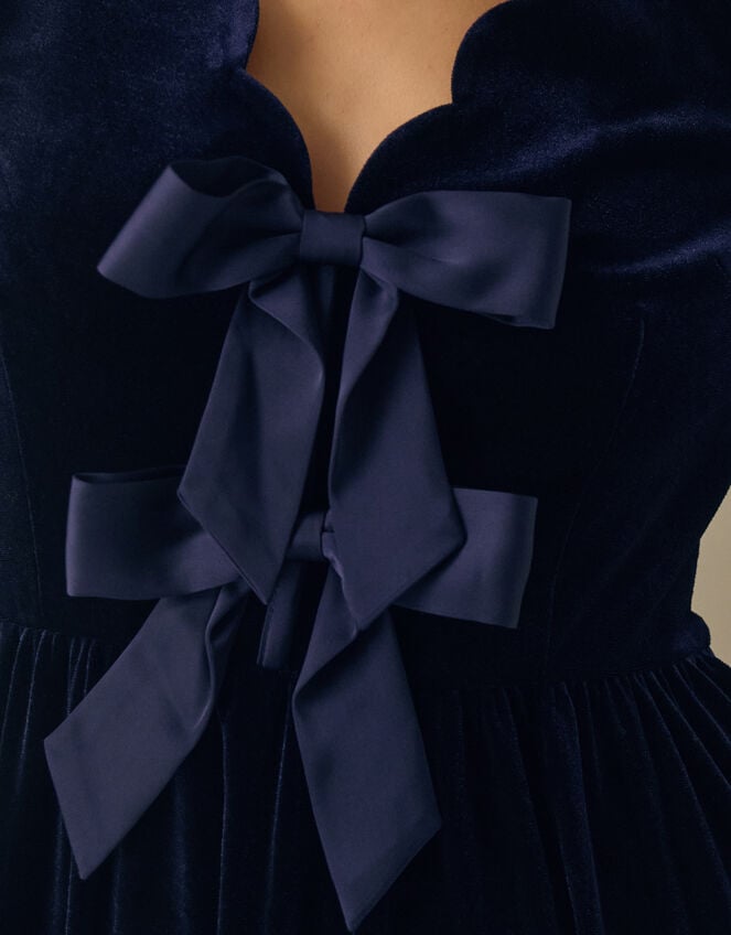 Britney V-Neck Bow Velvet Midi Dress, Blue (MIDNIGHT), large