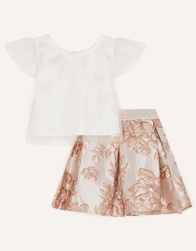 Baby Floral Jacquard Top and Skirt Set, Pink (PINK), large