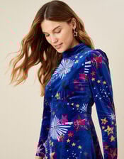 Valerie Star Print Short Velvet Dress, Blue (BLUE), large