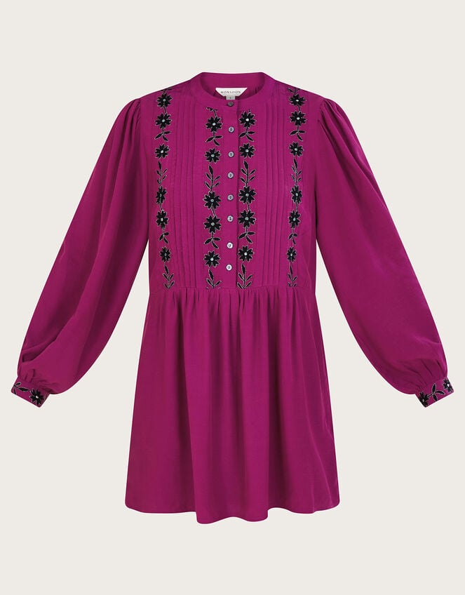 Longline Embroidered Tunic Top, Pink (PINK), large