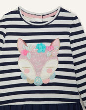 Baby Fox Stripe Sweat Dress, Blue (NAVY), large
