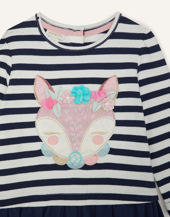 Baby Fox Stripe Sweat Dress, Blue (NAVY), large