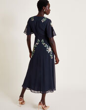 Cora Floral Embellished Midi Tea Dress, Blue (NAVY), large