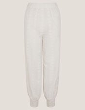 Rani Schiffly Embroidered Cotton Joggers, Ivory (IVORY), large