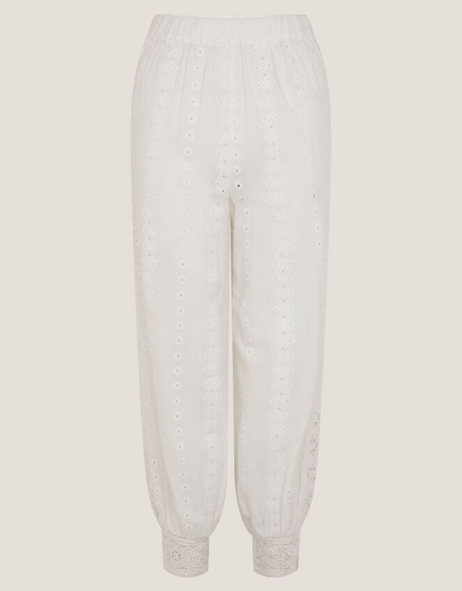 Rani Schiffly Embroidered Cotton Joggers, Ivory (IVORY), large