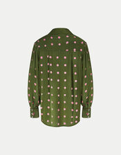 East Polka Dot Satin Shirt, Green (GREEN), large