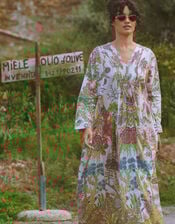 One Hundred Stars Boho Garden Print Maxi Dress, Natural (ECRU), large