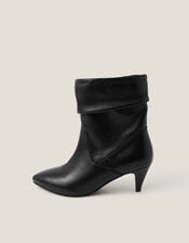 Ria Ruched Leather Ankle Boots, Black (BLACK), large