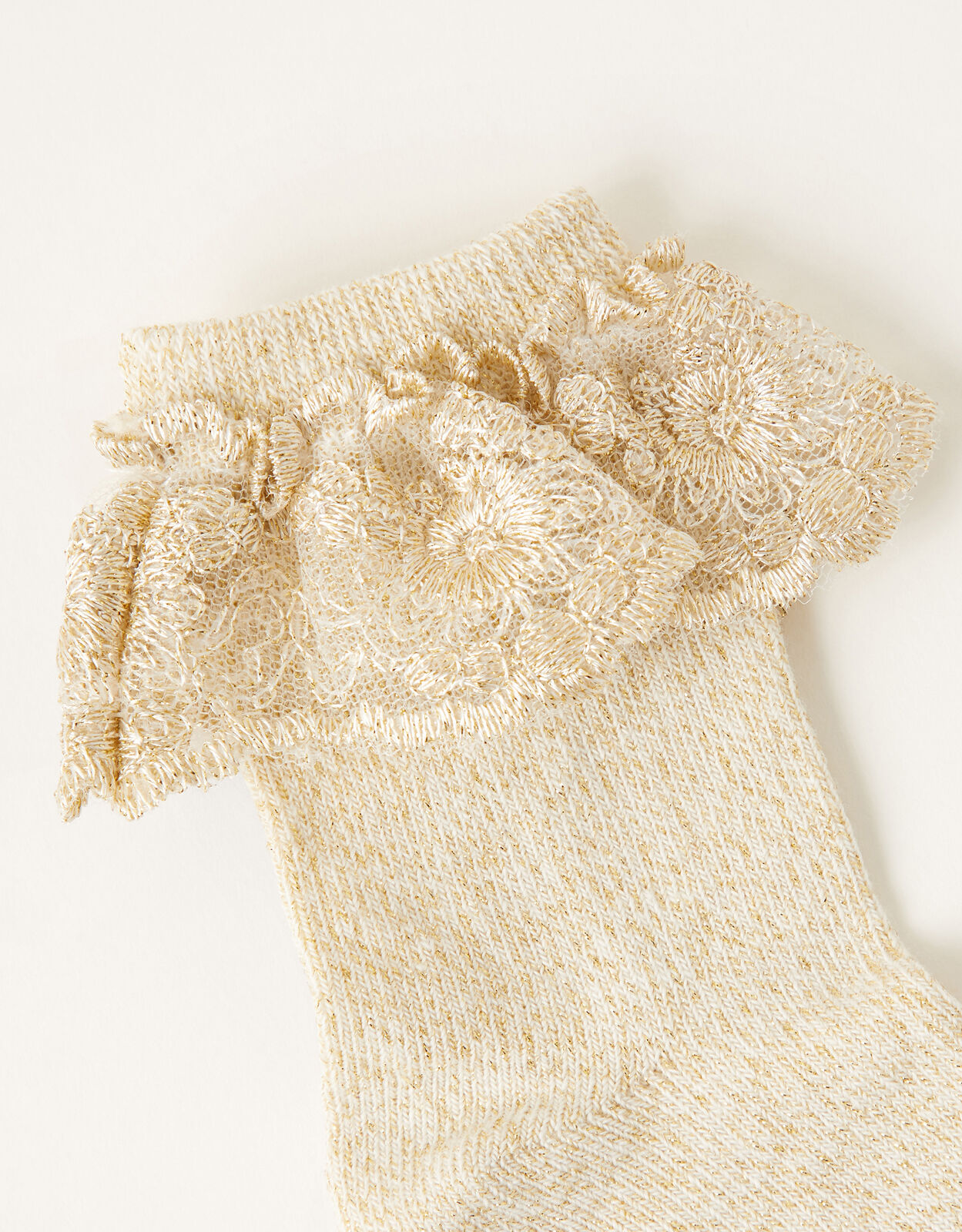 Baby Sparkle Flower Trim Socks Gold Girls Tights Socks