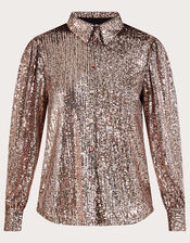 Megan Sequin Button Through Shirt, Gold (GOLD), large